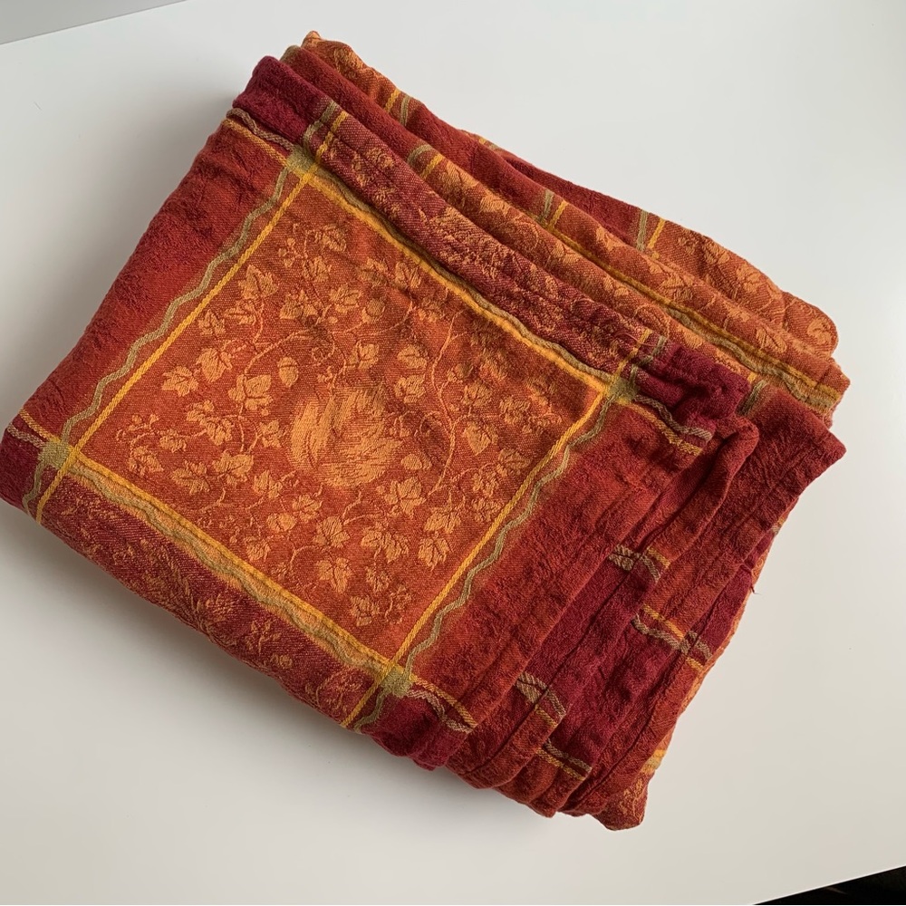 Fall Tablecloth Leaf Print Red Orange Cotton